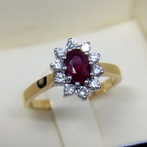 18ct Gold Ruby and Diamond Cluster Ring