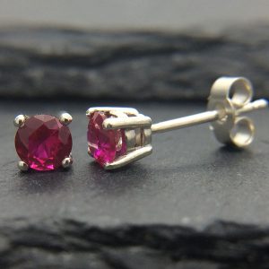 Sterling Silver 4mm Ruby Claw Stud Earrings