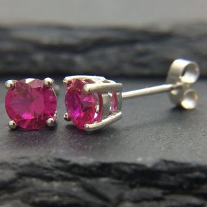 Sterling Silver 5mm Ruby Claw Stud Earrings