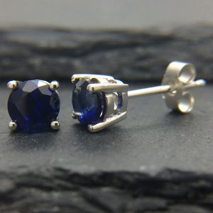 Sterling Silver 5mm Sapphire Claw Stud Earrings